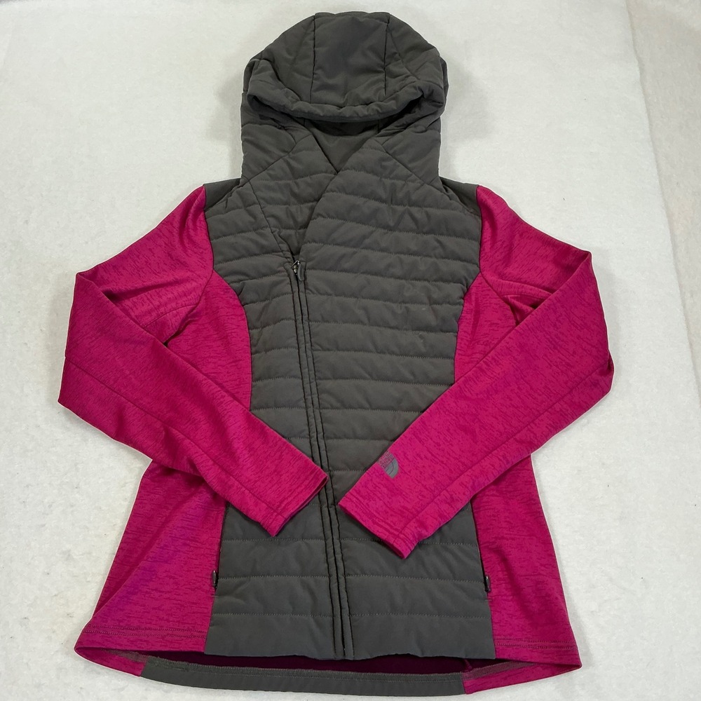 The North Face Womens Hybrid Asymmetrical Zip Hooded Jacket Gray Pink Small